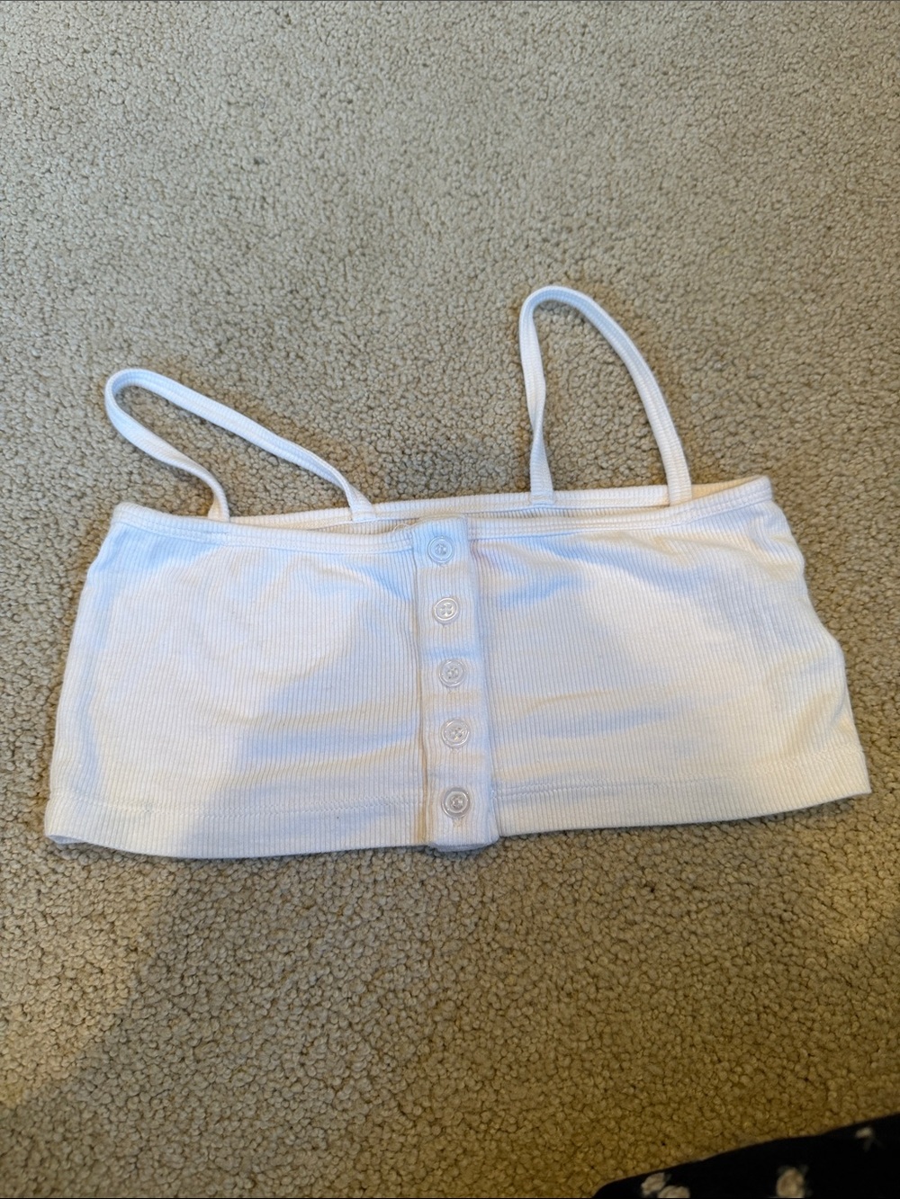 Bayse White Ribbed Button-Front Crop Bralette